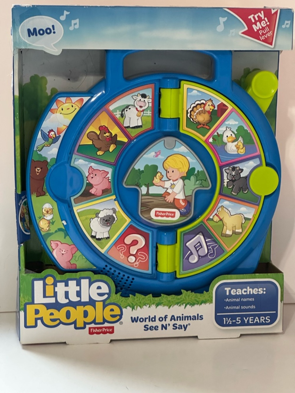 Fisher-Price Little People See N' Say Animal Spinner Toy - Blue